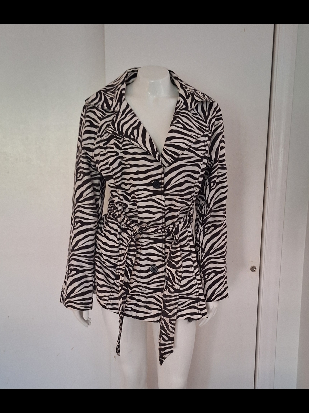 Zebra Print Trench Coat - Black & White